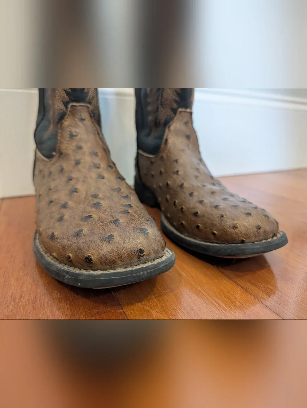 Roper Boys' Jed Faux Ostrich Western Boots - Square Toe